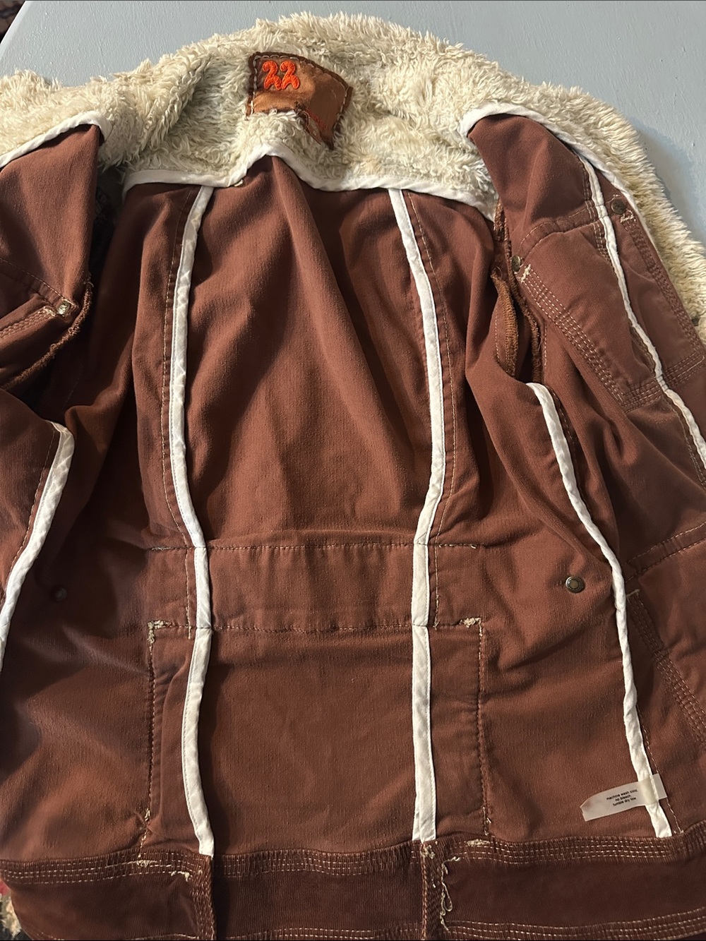 Y2K 2000s Twill Twenty Two Utility Corduroy Jacket Chocolate Brown Sherpa Small - Picture 11 of 11